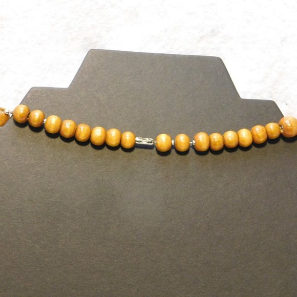 WOODEN BEAD 2 Tones Necklace Adjustable 30 inches - Picture 6 of 14